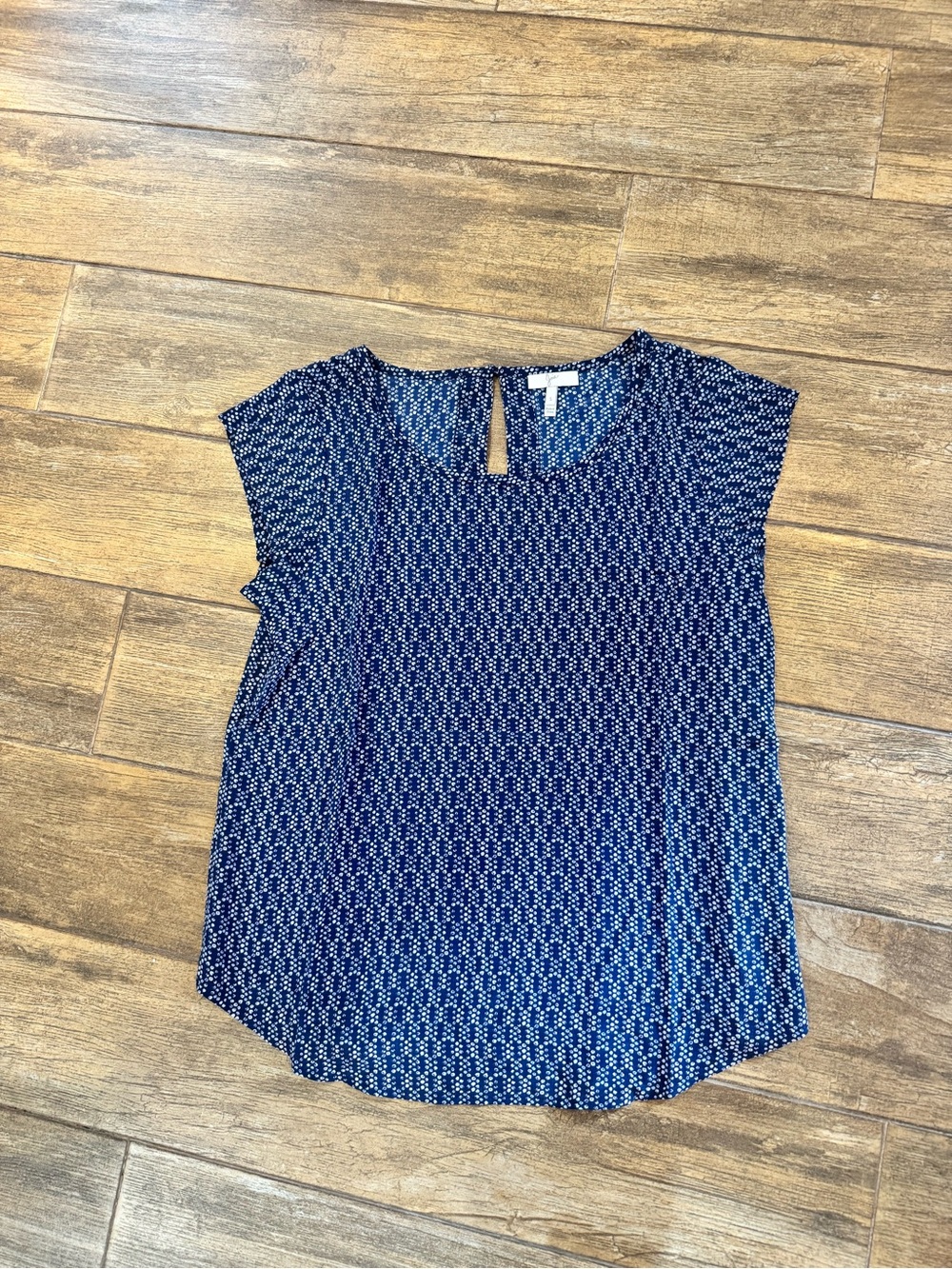 Joie Navy Blue Geometric Cap-Sleeve Blouse